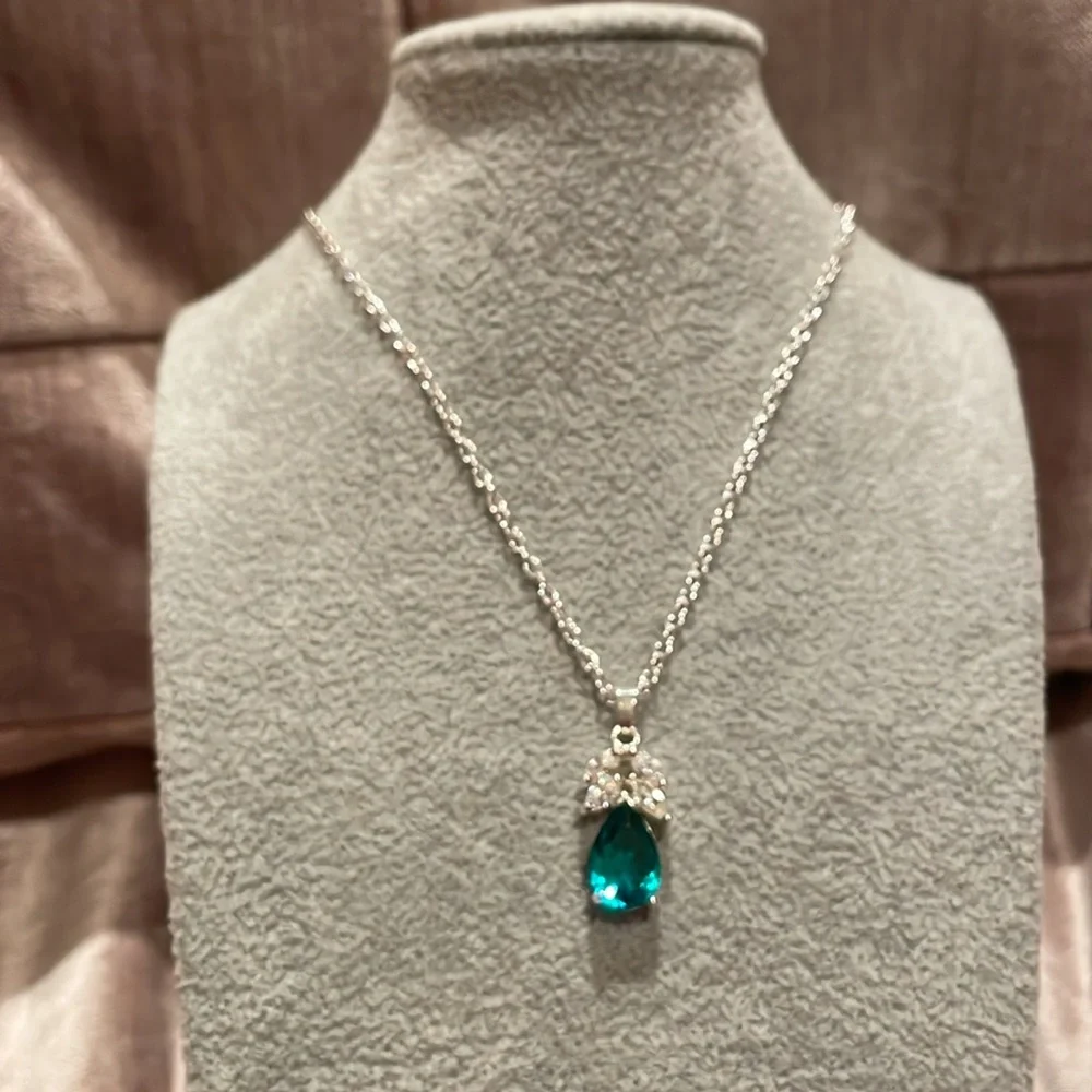 Aqua Blue Angel Pendant Necklace 17” - Picture 4 of 8